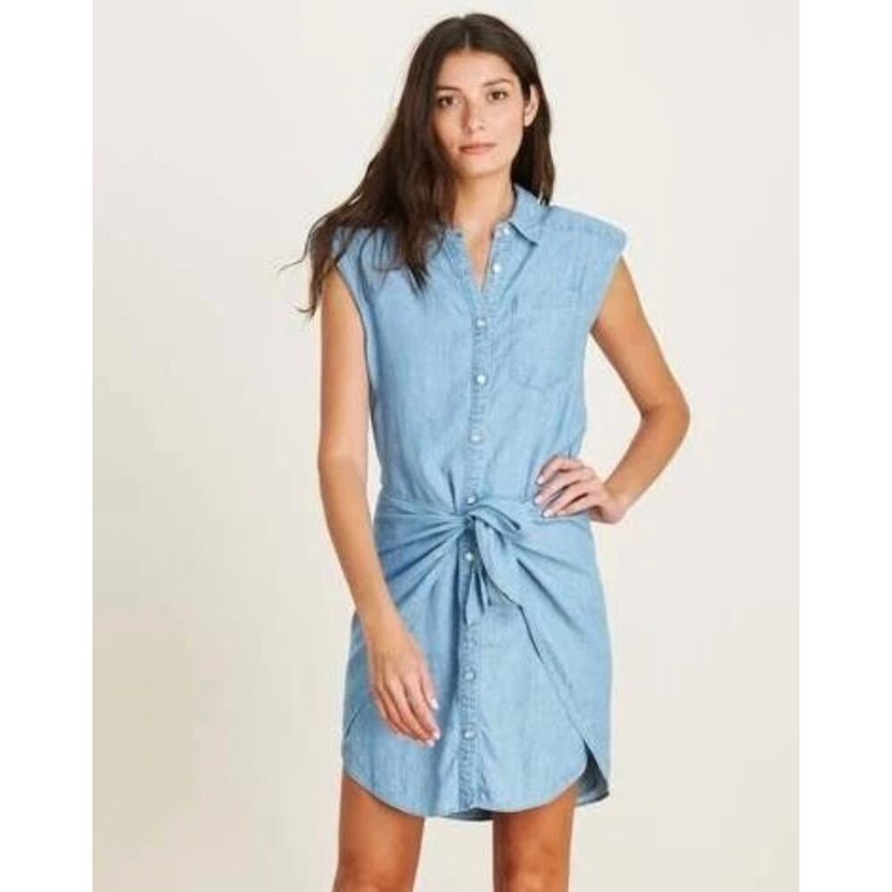 Veronica Beard Allison Chambray Tie Dress Linen Minimalist Coastal Summer
